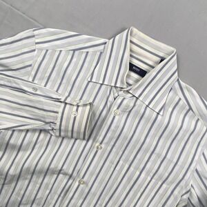 Hugo Boss Mens Striped Cotton Dress Shirt 15.5 34/35 Blue Green Lavender White